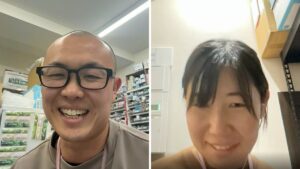 対談する まんまる薬局 OMF光が丘の小日向優哉さんと RWG青砥の星野真弓さん
